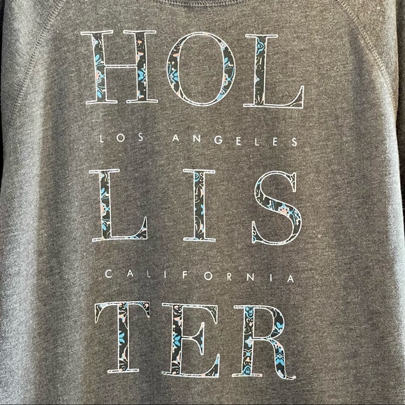 Hollister Sweatshirt Crew Neck Grey with Silver and Floral Block Letters Sz S - Picture 2 of 11